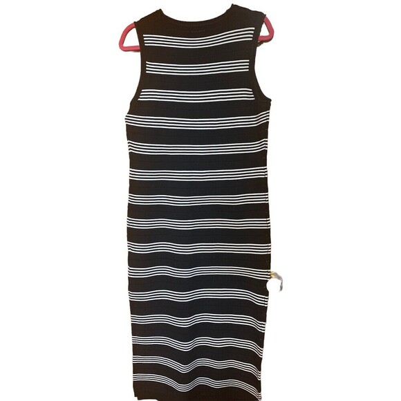 Women’s Medium Knit Striped Body-Con Maxi Dress Black White side slits Summer - Picture 4 of 7